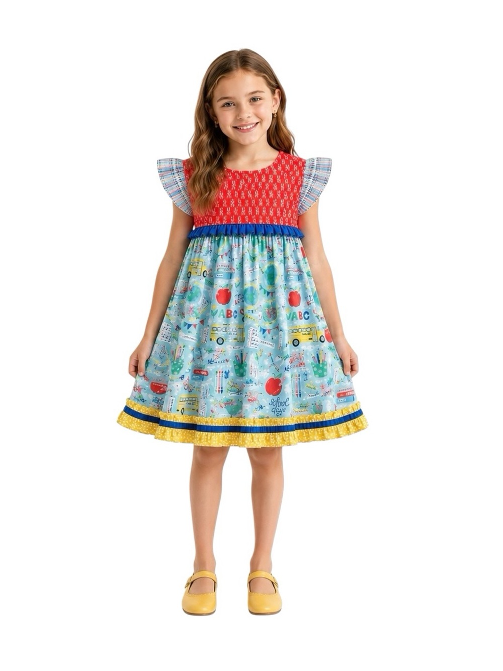Matilda Jane Red, Blue, Yellow & Light Blue School Print Dress